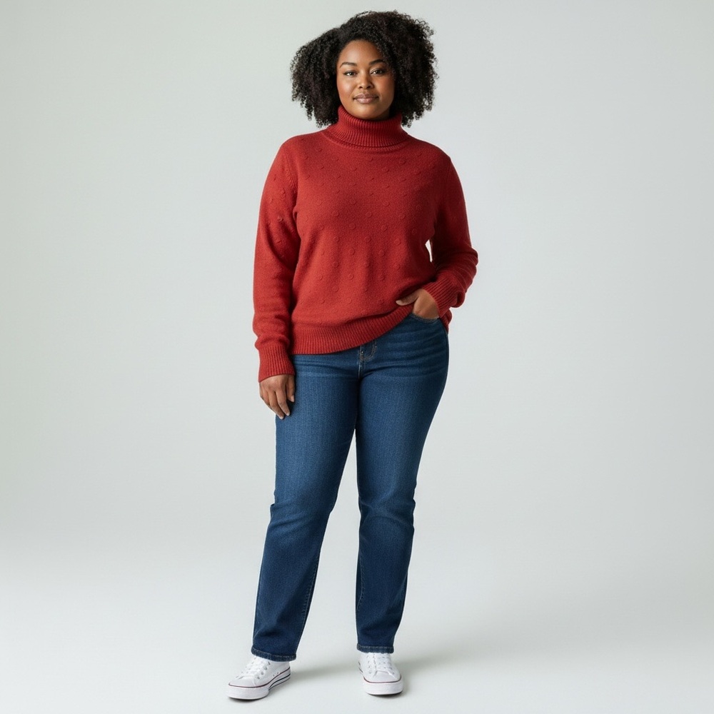 Cozy Turtleneck Sweater Rust Color with Dots on Front - Super Soft!